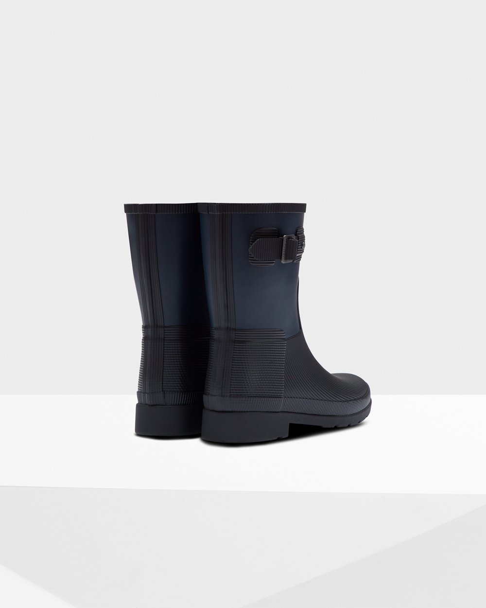 Hunter Mujer Refined Texture Block Slim Fit - Botas de Lluvia Azul Marino/Negras - 907-JXNUFS